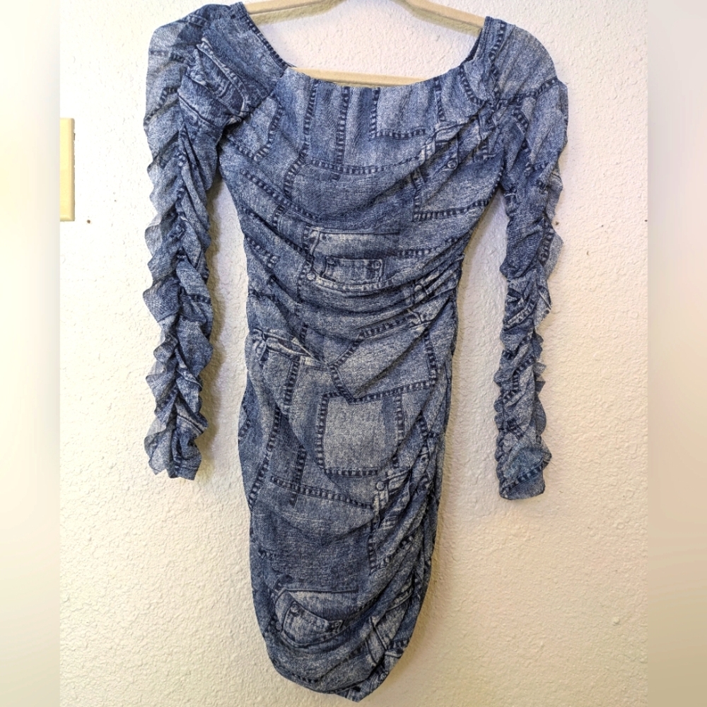 Y2K Madrag Mesh Denim Patchwork Mini Dress